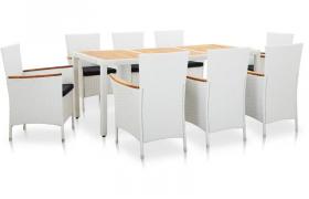 Set da Pranzo per Giardino 9 pz in Polyrattan Bianco VD45346 - Hommoo