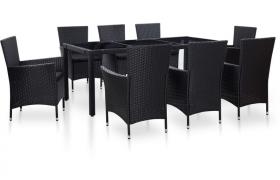 Set da Pranzo per Giardino 9 pz in Polyrattan Nero VD45342 - Hommoo
