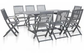 Set da Pranzo per Giardino 9 pz Legno Massello di Acacia Grigio VD45464 - Hommoo