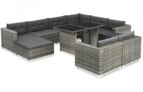 Hommoo Set Divani da Giardino 10 pz con Cuscini in Polyrattan Grigio VD26188