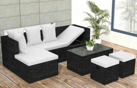 Hommoo Set Divani da Giardino 4 pz con Cuscini in Polyrattan Nero VD24714