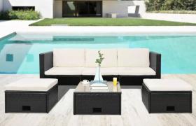Set Divani da Giardino 4 pz con Cuscini in Polyrattan Nero VD25082 - Hommoo