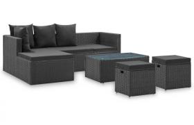 Hommoo Set Divani da Giardino 4 pz Nero con Cuscini in Polyrattan VD52869