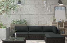 Set Divani da Giardino 5 pz con Cuscini in Polyrattan Nero VD27596 - Hommoo