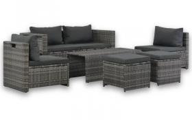 Set Divani da Giardino 6 pz con Cuscini in Polyrattan Grigio VD26475 - Hommoo