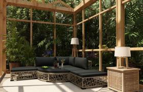 Hommoo Set Divani da Giardino 6 pz con Cuscini in Polyrattan Grigio VD27619