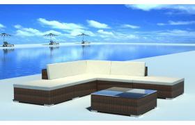 Set Divani da Giardino 6 pz con Cuscini in Polyrattan Marrone VD24012 - Hommoo