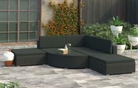 Set Divani da Giardino 6 pz con Cuscini in Polyrattan Nero VD27574 - Hommoo