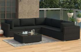 Set Divani da Giardino 6 pz con Cuscini in Polyrattan Nero VD27584 - Hommoo