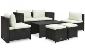 Set Divani da Giardino 6 pz con Cuscini in Polyrattan Nero VD46173 - Hommoo