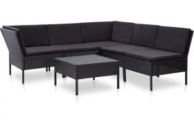 Set Divani da Giardino 6 pz con Cuscini in Polyrattan Nero VD46798 - Hommoo