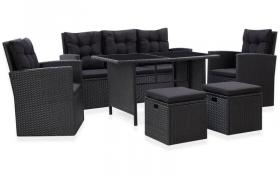 Set Divani da Giardino 6 pz con Cuscini in Polyrattan Nero VD52866 - Hommoo