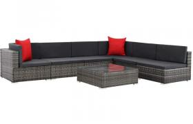 Set Divani da Giardino 7 pz con Cuscini in Polyrattan Grigio VD26358 - Hommoo