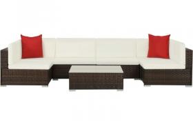 Set Divani da Giardino 7 pz con Cuscini in Polyrattan Marrone VD26357 - Hommoo
