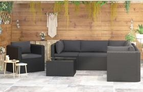 Set Divani da Giardino 7 pz con Cuscini in Polyrattan Nero VD45592 - Hommoo