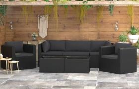 Set Divani da Giardino 7 pz con Cuscini in Polyrattan Nero VD45593 - Hommoo