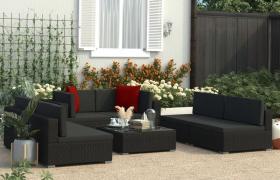 Set Divani da Giardino 7 pz con Cuscini in Polyrattan Nero VD45798 - Hommoo