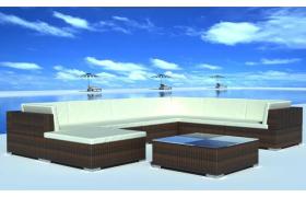 Set Divani da Giardino 8 pz con Cuscini in Polyrattan Marrone VD24016 - Hommoo