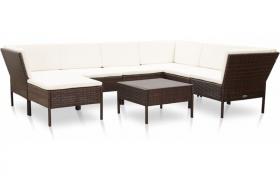 Hommoo Set Divani da Giardino 8 pz con Cuscini in Polyrattan Marrone VD46800