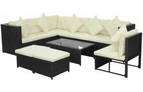 Hommoo Set Divani da Giardino 8 pz con Cuscini in Polyrattan Nero VD24942
