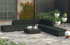 Set Divani da Giardino 8 pz con Cuscini in Polyrattan Nero VD27570 - Hommoo