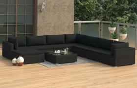 Set Divani da Giardino 9 pz con Cuscini in Polyrattan Nero VD27588 - Hommoo