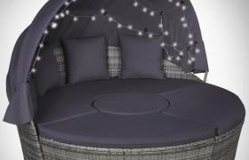 Hommoo Set Divano da Giardino 4 pz Cuscini e LED in Polyrattan Grigio VD25758