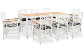 Set Mobili da Pranzo per Giardino 9 pz in Polyrattan Bianco VD45356 - Hommoo