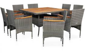 Set Pranzo da Giardino 9 pz Grigio Polyrattan e Legno d'Acacia VD27504 - Hommoo