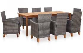 Set Pranzo da Giardino 9 pz Polyrattan e Legno d'Acacia Grigio VD45361 - Hommoo