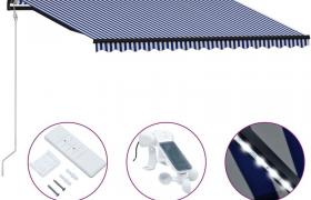 Tenda da Sole Retrattile Sensore Vento LED 400x300cm Blu Bianca VD52278 - Hommoo