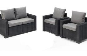 Set Lounge CALIFORNIA Grafite Divano + 2 Poltrone con Braccioli - Keter