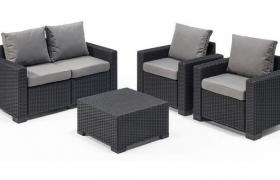 Set Lounge CALIFORNIA Grafite Divano + 2 Poltrone con Braccioli + Tavolino - Keter