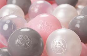 KiddyMoon 100 ∅ 6CM Palline Morbide Colorate Per Piscina Bambini Fatto In EU, Perla/Grigio/Trasparente/Rosa Chiaro - perla/grigio/trasparente/rosa