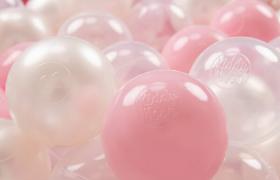 KiddyMoon 100 ∅ 7CM Palline Morbide Colorate Per Piscina Bambini Fatto In EU, Rosa Chiaro/Perla/Trasparente - rosa chiaro/perla/trasparente