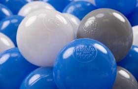 KiddyMoon 100 ∅ 7CM Palline Morbide Colorate Per Piscina Bambini Fatto In EU, Grigio/Bianco/Blu - grigio/bianco/blu
