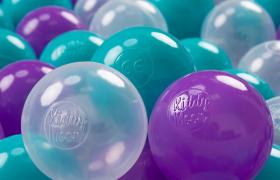 KiddyMoon 100 ∅ 7CM Palline Morbide Colorate Per Piscina Bambini Fatto In EU, Turchese/Viola/Trasparente - turchese/viola/trasparente