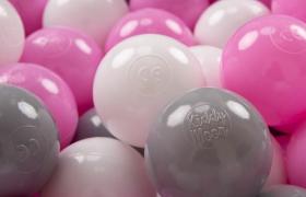 KiddyMoon 200 ∅ 7CM Palline Morbide Colorate Per Piscina Bambini Fatto In EU, Grigio/Bianco/Rosa - grigio/bianco/rosa