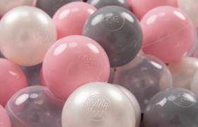 KiddyMoon 200 ∅ 7CM Palline Morbide Colorate Per Piscina Bambini Fatto In EU, Perla/Grigio/Trasparente/Rosa Chiaro - perla/grigio/trasparente/rosa