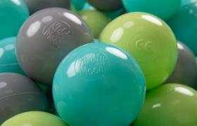 KiddyMoon 200 ∅ 7CM Palline Morbide Colorate Per Piscina Bambini Fatto In EU, Verde Chiaro/Turchese Chiaro/Grigio - verde chiaro/turchese