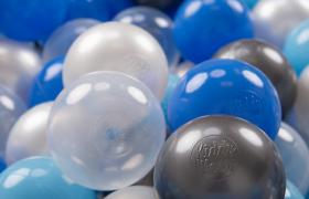 KiddyMoon 200 ∅ 7CM Palline Morbide Colorate Per Piscina Bambini Fatto In EU, Perla/Blu/Azzurro/Trasparente/Argento