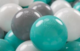 KiddyMoon 200 ∅ 7CM Palline Morbide Colorate Per Piscina Bambini Fatto In EU, Bianco/Grigio/Turchese Chiaro - bianco/grigio/turchese chiaro