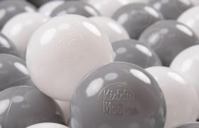KiddyMoon 200 ∅ 7CM Palline Morbide Colorate Per Piscina Bambini Fatto In EU, Bianco/Grigio - bianco/grigio