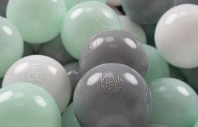 KiddyMoon 200 ∅ 7CM Palline Morbide Colorate Per Piscina Bambini Fatto In EU, Bianco/Grigio/Menta - bianco/grigio/menta