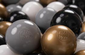 KiddyMoon 200 ∅ 7CM Palline Morbide Colorate Per Piscina Bambini Fatto In EU, Bianco/Grigio/Nero/Oro - bianco/grigio/nero/oro