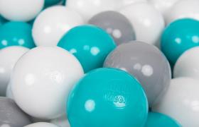 KiddyMoon 200 ∅ 7CM Palline Morbide Colorate Per Piscina Bambini Fatto In EU, Grigio/Bianco/Turchese - grigio/bianco/turchese