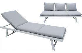 Vizzoni - Lettino Prendisole Divano 3 Posti Da Giardino Con Tavolino In Alluminio Falstaff Grigio