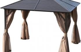 Gazebo per Arredo Giardino in Metallo con Ribalta 4 Zanzariere e 1 Gancio, 298x298cm - Outsunny