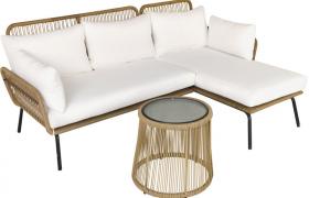 Set 3 Pezzi Divano 2 Posti Chaise Longue e Tavolino, Beige e Caffè - Outsunny