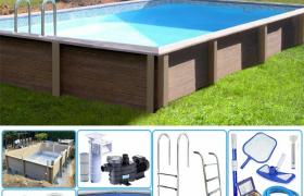 Kit Piscina Cemento Effetto Legno Rettangolare 4,67 X 3,24 X H 1,28 M Con Filtrazione A Cartuccia - Naturalis